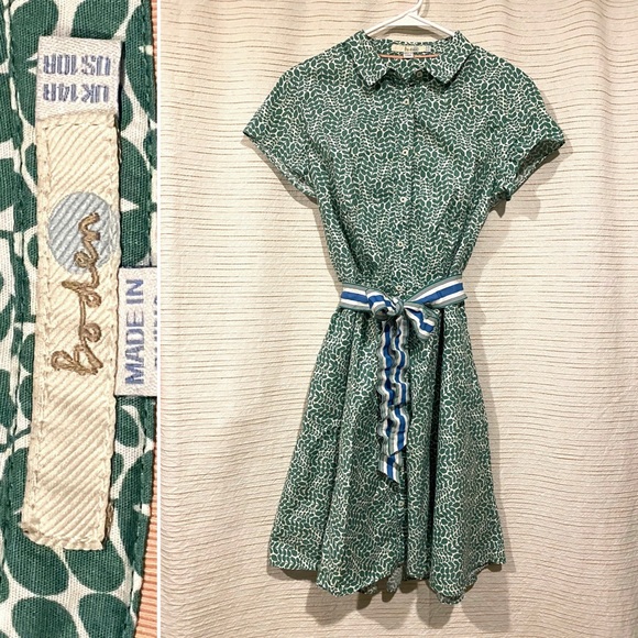 Boden 10 M L Green floral Shirt Dress Ribbon Belt - Picture 1 of 5